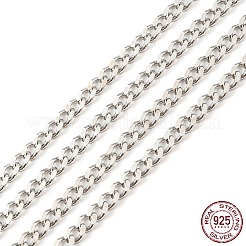 Anti-Tarnish Rhodium Plated 925 Sterling Silver Faceted Curb Chains&nbsp;STER-F052-06P