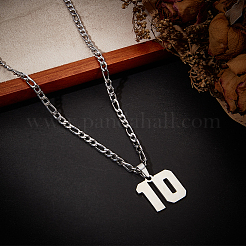 1Pc 304 Stainless Steel Figaro Chain Number Pendant Necklaces&nbsp;NJEW-BBC0001-28C-P