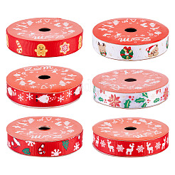 6Rolls 6 Styles Christmas Polyester Printed Ribbon&nbsp;OCOR-TA0003-43