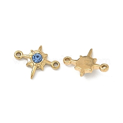 304 Stainless Steel Aquamarine Rhinestone Connector Charms&nbsp;STAS-L308-03B-G