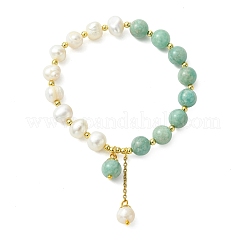 Round Natural Amazonite & Cultured Freshwater Pearl Beaded Charm Bracelets&nbsp;BJEW-JB14061-01