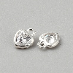 925 Sterling Silver Pave Clear Cubic Zirconia Heart Charms&nbsp;STER-WH0007-11S