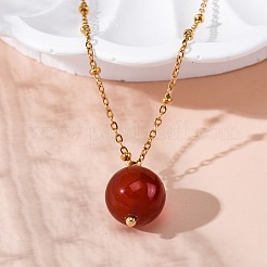 Natural Carnelian(Dyed & Heated) Round Pendant Necklaces&nbsp;NJEW-U026-20G