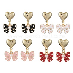 Heart with Bowknot Alloy Enamel Dangle Stud Earrings&nbsp;EJEW-JE06355