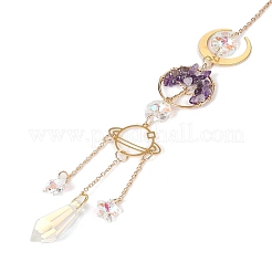 Wire Wrapped Natural Amethyst Ring with Tree of Life Pendant Decorations&nbsp;HJEW-K046-05G-06