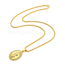 Oval with Virgin Mary Cubic Zirconia Pendant Necklaces with Zinc Alloy Box Chains&nbsp;NJEW-E101-02G