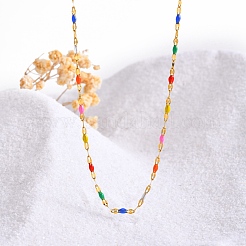 Stainless Steel Colorful Enamel Dapped Chain Necklaces for Women&nbsp;PW-WG600F4-01