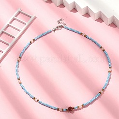 Dyed Natural Agate & Red Jasper & Seed Beaded Necklace&nbsp;NJEW-JN04349