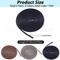 3 Pairs 3 Colors Round Waxed Cord Shoelace String&nbsp;OCOR-CL0001-01