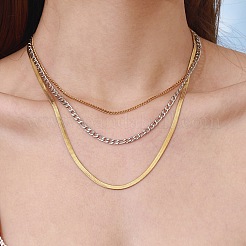 304 Stainless Steel Flat Snake Chain Figaro Chain Twisted Chain 3 Layer Necklaces for Women&nbsp;NJEW-K288-04GP