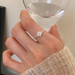 Brass & Clear Cubic Zirconia & Plastic Pearl Cuff Open Rings for Women&nbsp;FS-WGA1AD8-01