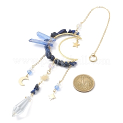 Natural Lapis Lazuli Chips & Brass Moon Pendant Decorations&nbsp;HJEW-TA00066-03