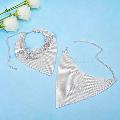 2Pcs Sparkle Aluminum Triangle Mesh Statement Bib Necklaces for Women&nbsp;NJEW-HY0002-20