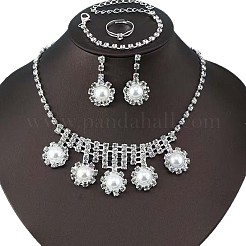 Alloy Rhinestone & Imitation Pearl Bracelets & Earrings & Necklaces & Rings Sets for Women&nbsp;FS-WG00956-01