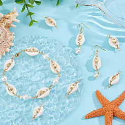 15Pcs 3 Styles Natural Cowrie Shell & Shell Pearl Links&nbsp;PALLOY-GO00045