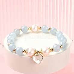 Natural Mixed Gemstone & Pearl Beaded Stretch Bracelet&nbsp;BJEW-JB09360