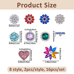 16Pcs 8 Styles Alloy Rhinestone Snap Buttons&nbsp;BUTT-FH0001-034