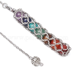 7 Chakra Round Natural Amethyst & Carnelian & Red Jasper & Green Aventurine & Tiger Eye & Synthetic Turquoise Dowsing Pendulums&nbsp;PALLOY-JF03658-01