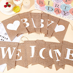 1 Set Word Baby Welcome Linen Hanging Banners Flags&nbsp;AJEW-SP0001-52