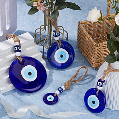 4Pcs 4 Styles Flat Round with Evil Eyes Handmade Lampwork Pendant Decoration&nbsp;HJEW-FH0001-68