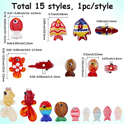 15Pcs 15 Styles Handmade Lampwork Beads&nbsp;LAMP-SC0001-89