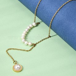 Natural Pearl Potato Beaded Pendant 304 Stainless Steel Cable Chain Necklaces with Faux Pearl Tassel&nbsp;NJEW-K304-03G