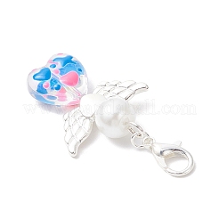 Heart Angel Glass & Glass Pearl Pendant Decorations&nbsp;HJEW-JM03590