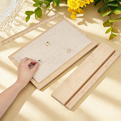 28-Slot Wooden Slant Back Jewelry Ring Organizer Display Stands with Linen Cloth Mat&nbsp;ODIS-WH0043-266