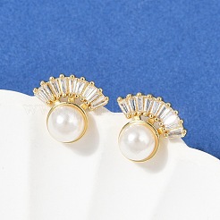 Fan Brass Micro Pave Clear Cubic Zirconia Clip-on Earrings&nbsp;EJEW-H154-12G