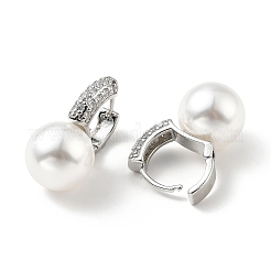 Plastic Pearl Dangle Hoop Earrings with Clear Cubic Zirconia&nbsp;EJEW-A070-08P