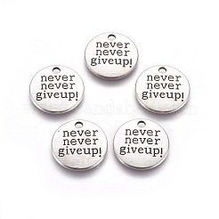 Tibetan Style Alloy Flat Round Carved Word Never Give Up Pendants&nbsp;TIBEP-12585-AS-RS