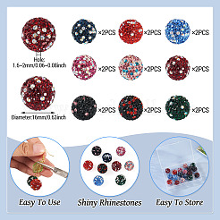 18Pcs 9 Colors Handmade Polymer Clay Pave Rhinestone Beads&nbsp;RB-TA0001-30