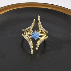 Brass Micro Pave Cubic Zirconia Cuff Open Rings for Women&nbsp;RJEW-L343-09G-02