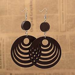 Elegant Fashion Flat Round Wood Dangle Earrings&nbsp;X-EJEW-I183