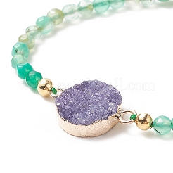 5Pcs 5 Color Dyed Natural Drusy Agate Flat Round Link Bracelets Set&nbsp;BJEW-JB09275