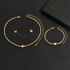 Brass Rhinestone Bracelets & Stud Earrings & Pendant Necklaces Sets&nbsp;FS-WG2806F-02