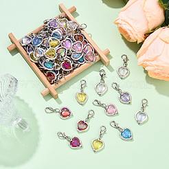 60Pcs 6 Styles Heart Acrylic & Alloy Pendant Decorations&nbsp;PALLOY-YW00090