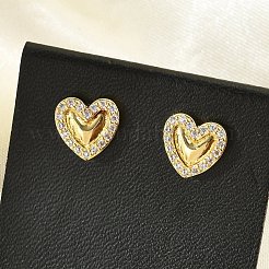Brass Micro Pave Clear Cubic Zirconia Stud Earrings&nbsp;EJEW-R016-26G-05