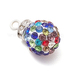 Glass Rhinestone Clay Pave Round Beads Pendants&nbsp;PALLOY-TA00282-S