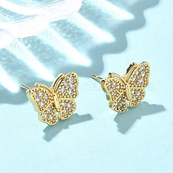 Butterfly Brass Micro Pave Clear Cubic Zirconia Stud Earrings&nbsp;EJEW-A132-07G