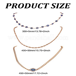 3Pcs 3 Styles Blue Evil Eye Alloy Link Chain Necklaces for Women&nbsp;NJEW-LP0009-13