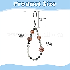 Glass & Acrylic & Natural Obsidian & CCB Plastic Leopard Print Bead Mobile Straps&nbsp;HJEW-YW00561