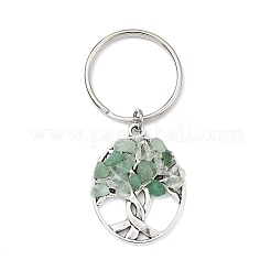 Natural Green Aventurine Chip & Alloy Tree of Life Pendant Keychain&nbsp;KEYC-JKC00648-02