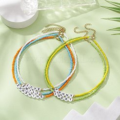 5Pcs 5 Style Glass & Plastic Word Beaded Necklaces Set&nbsp;NJEW-JN04316
