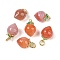 Natural Agate Pendants, with Brass Enamel Leaf, Vegetables Charms, Golden, Carrot, 16x10.5mm, Hole: 3mm
