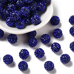 Pave Disco Ball Beads, Polymer Clay Rhinestone Beads, Grade A, Round, Sapphire, Rhinestone: PP13(1.9~2mm), 6 Rows Rhinestone, 10mm, Hole: 1.5mm