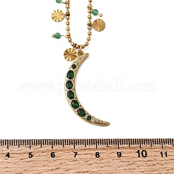 304 Stainless Steel Pave Green Cubic Zirconia Moon Pendant Necklaces for Women&nbsp;NJEW-F362-03G