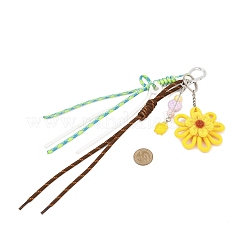 Flower Handmade Woven & Polyester Cord & Resin & Acrylic Beaded Pendant Decorations&nbsp;HJEW-JM04421-03