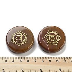 Natural Carnelian Flat Round with Chakra Sign Figurines Display Decorations&nbsp;DJEW-K025-01E