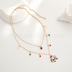 Alloy Enamel Santa Claus and Bicone Glass Pendant Double Layer Necklaces for women&nbsp;FS-WGBB294-01